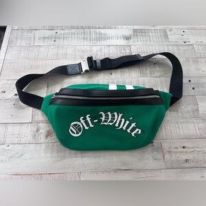 Off-White c/o Virgil AblohMen's Green Core Logo Printed Mesh Belt Bag Fanny pack
